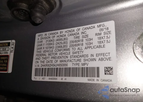 2018 Honda Cr-V Ex из США, поврежденный, VIN 2HKRW2H54JH650956